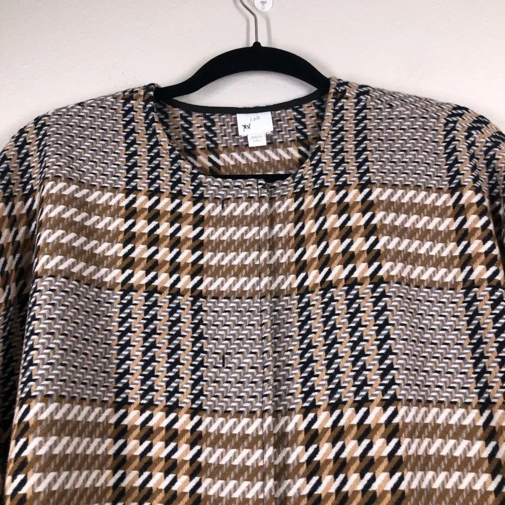 J. Jill Glen Plaid Snap Front Pebble Wool Blend Jacket Coat Size Petite Large
